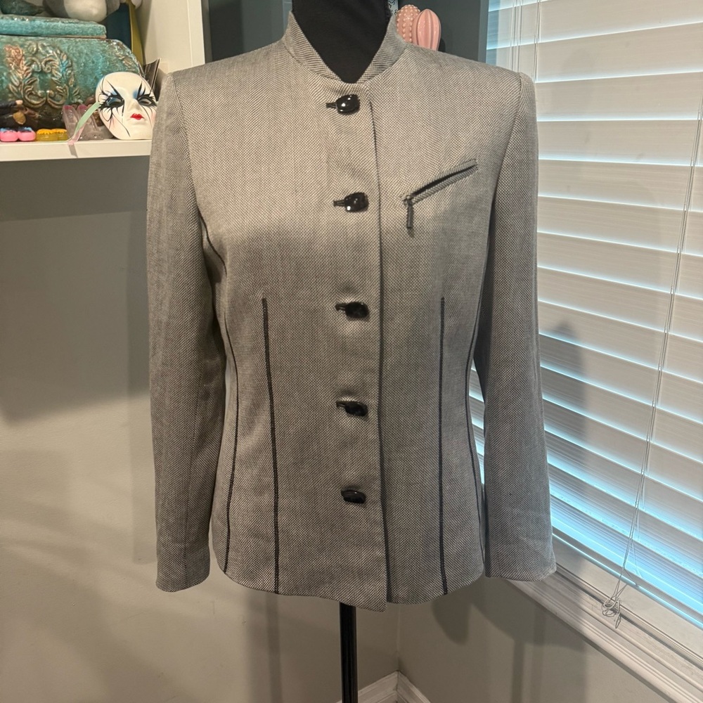 Ann Klein Suits Gray houndstooth Blazer‎